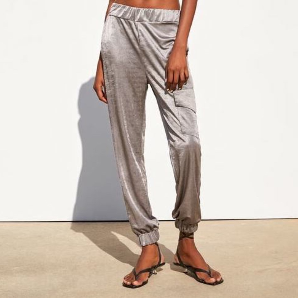 ZARA Satin Cargo Trousers- Pants in Grey